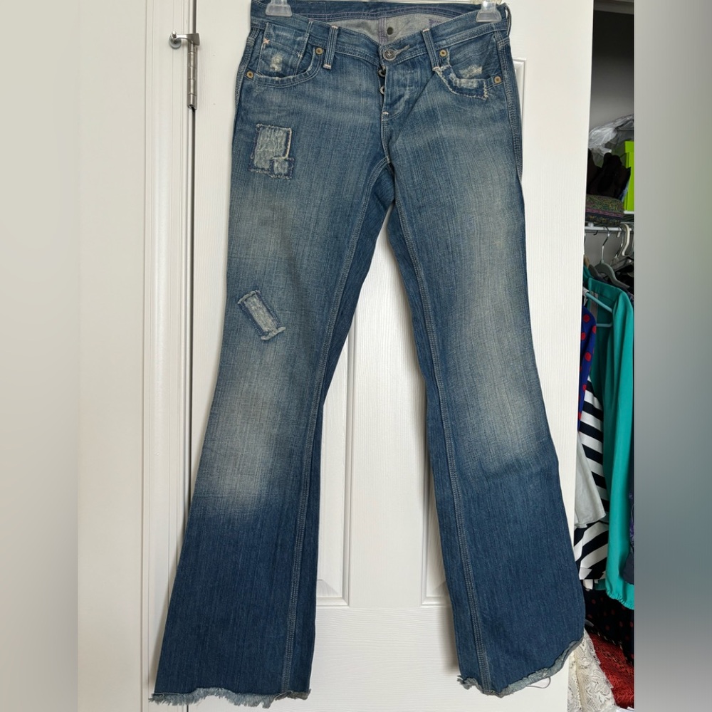 Flare leg patchwork detail jeans